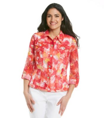 Ruby Rd.® Sheer Hibiscus Print Shirt