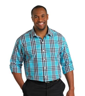 Synrgy Men's Big & Tall Navy Roll-Sleeve Plaid Shirt