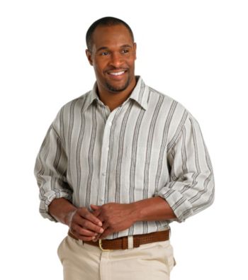 Oak Hill® Men's Big & Tall Natural Black Long Sleeve Stripe Linen Shirt
