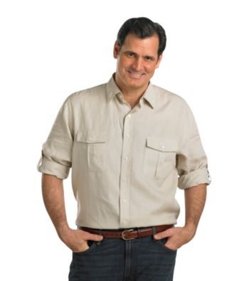 Oak Hill® Men's Big & Tall Oatmeal Roll-Sleeve Solid Linen Shirt