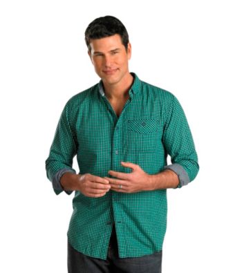 Nautica Jeans Co. Men's Big & Tall Spinner Green Long Sleeve Gingham Poplin Shirt