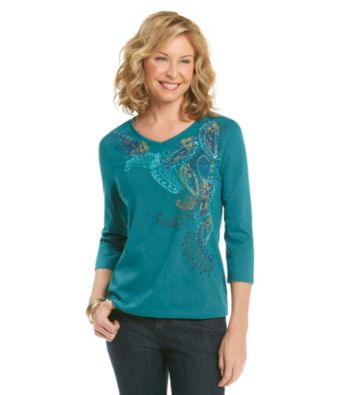 Breckenridge® V-neck Embellished Tee
