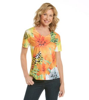Breckenridge® Orange Poppy V-neck Sublimation Tee