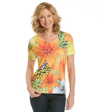 Breckenridge® Petites' Orange Poppy V-neck Sublimation Tee