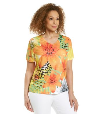 Breckenridge® Plus Size Orange Poppy V-neck Sublimation Tee