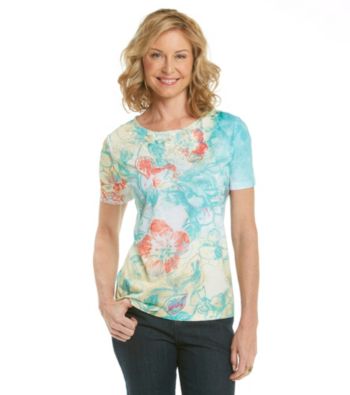 Breckenridge® Petites' Floral Print Lace Sublimation Tee