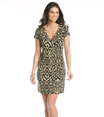 Jones New York Signature® Black And Sand Patterned Faux Wrap Dress
