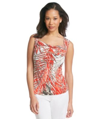 Kasper® Leaf Printed Ity Drape Neck Cami
