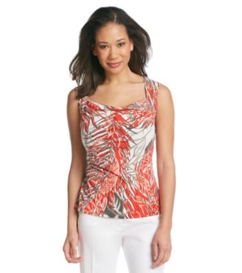 Kasper® Plus Size Leaf Printed Ity Drape Neck Cami