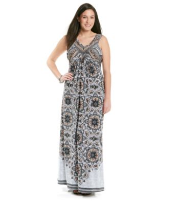 Oneworld® Plus Size Printed Embellished Maxi Dress
