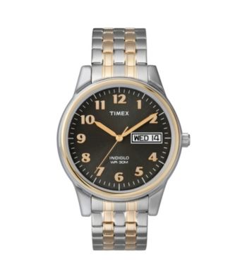 Timex® Men's' Black Dial with Day/Date, Two-Tone Expansion Band