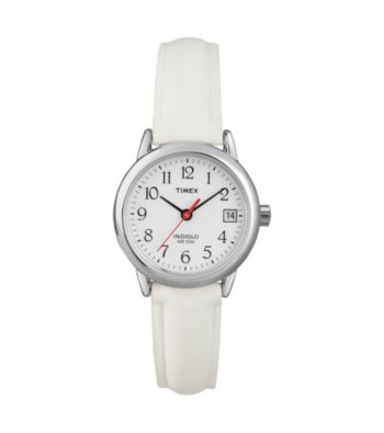 Timex® Women's Easy-To-Read Dial with White Leather Strap