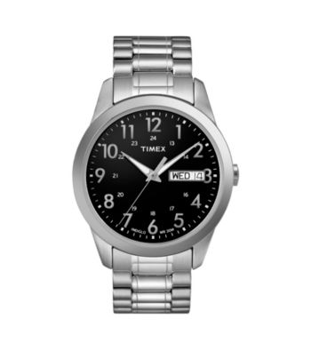 Timex® Men's Black Dial with Day/Date, Silver-Tone Expansion Band