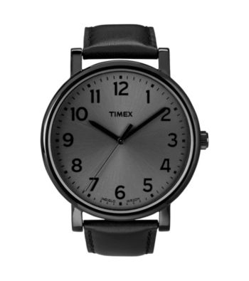 Timex® Men's Originals with Blacked-Out Classic Round Dial and Black Leather Strap
