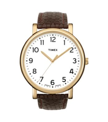 Timex® Men's Originals with White Classic Round Dial and Brown Woven Pattern Strap