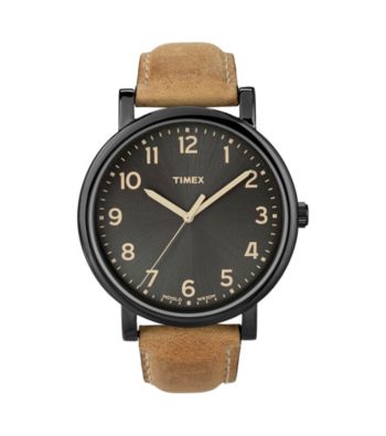 Timex® Men's Originals with Black IP Case and Tan Leather Strap