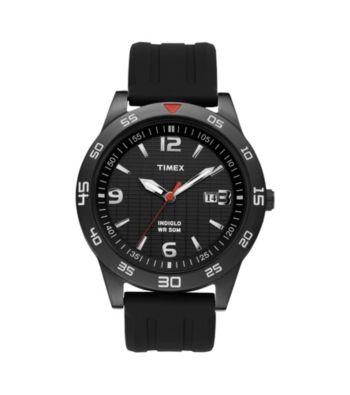 Timex® Men's Sport Collection with Black IP Case, Black Dial, Black Resin Strap