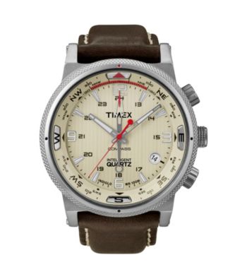 Timex® Men's Intelligent Quartz Compass with Sesame Dial and Brown Leather Strap
