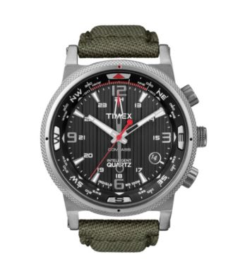 Timex® Men's Intelligent Quartz Compass with Black Dial and Olive Green Nylon Canvas Strap
