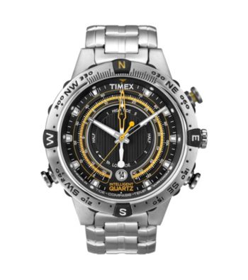 Timex® Men's Intelligent Quartz Tide-Temp-Compass with Black Dial and Stainless Steel Bracelet