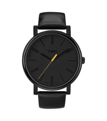 Timex® Women's Originals with Black IP Case, Blacked-Out Dial and Black Leather Strap