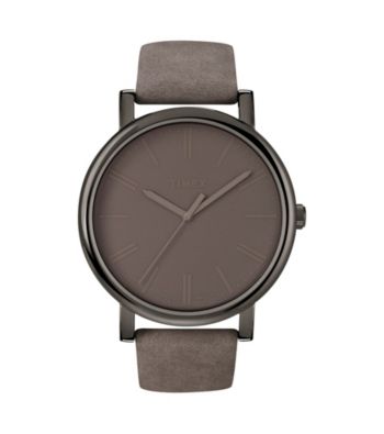 Timex® Women's Originals with Gunmetal Case, Grey Dial and Grey Leather Strap