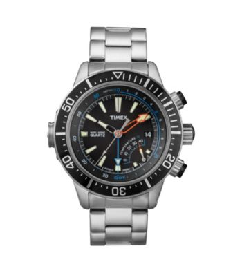 Timex® Men's Intelligent Quartz Adventure Series Depth Guage with Black Dial and Stainless Steel Bracelet