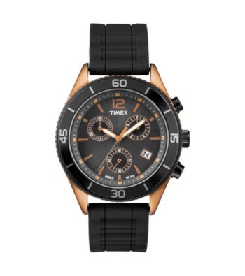 Timex® Men's Originals Chronograph with Bronze-Tone Case, Black Dial and Black Silicone Strap