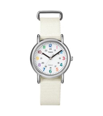 Timex® Women's Weekender Mid-Size White Slip-Through Strap