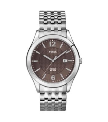Timex® Men's Bronze Dial with Date Window, Silver-Tone Expansion Band