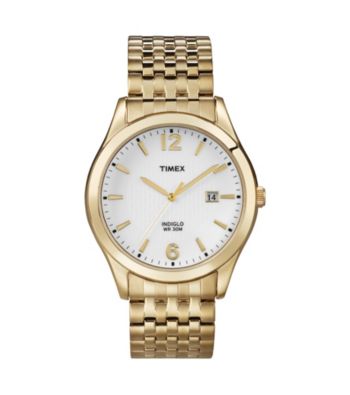 Timex® Men's White Dial with Date Window, Gold-Tone Expansion Band