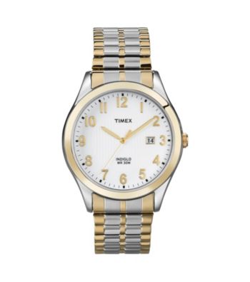 Timex® Men's White Dial with Date Window, Two-Tone Expansion Band