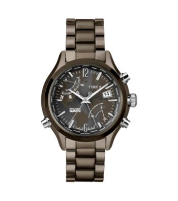 Timex® Men's Intelligent Quartz World Time with Gray Finish, Charcoal Dial and Gray Finish Stainless Steel Bracelet