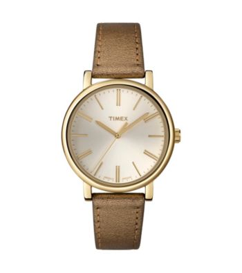 Timex® Women's Originals with Champagne Classic Round Dial and Gold Metallic Leather Strap