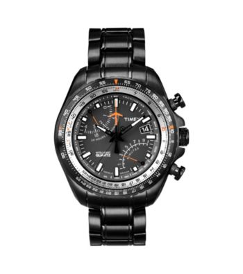 Timex® Men's Intelligent Quartz Aviator Fly-Back Chronograph Black-Finish Case, Black Dial, Black Finish Bracelet