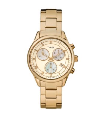 Timex® Women's Originals Chronograph, White Dial, Goldtone Stainless Steel Bracelet