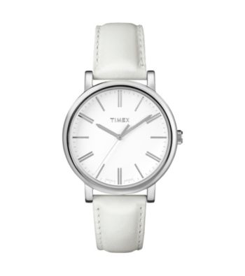 Timex® Women's Originals with White Classic Round Dial and White Leather Strap