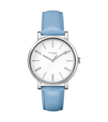 Timex® Women's Originals with White Classic Round Dial and Blue Leather Strap