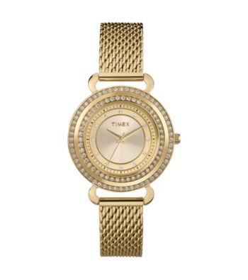 Timex® Women's Originals Gold Case, Champagne Dial with Genuine Swarovski Crystal Bezel, Gold-Tone Mesh Band