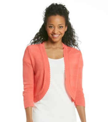 Notations® Petites' Open-Front Crochet Cardigan
