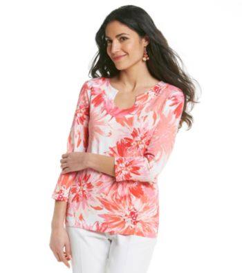 Ruby Rd.® Petites' Floral Horseshoe Neck Top