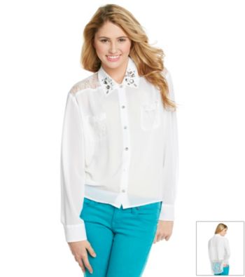 Chord® Juniors' Lace Inset Woven Top