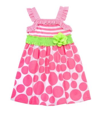 Rare Editions® Girls' 2T-4T Neon Pink/Lime Dot Smocked Dress