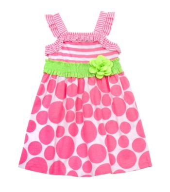 Rare Editions® Girls' 4-6X Neon Pink/Lime Dot Smocked Dress