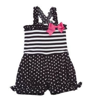 Rare Editions® Girls' 4-6X Black/White Dotted Romper