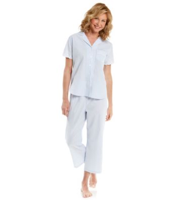 Miss Elaine® Seersucker Pajama Set - Blue Stripe