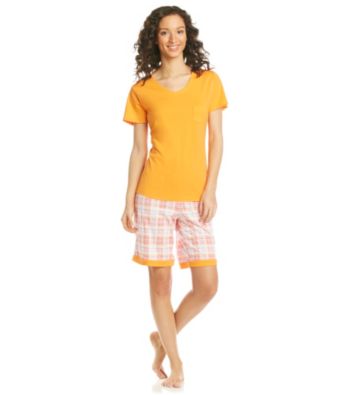 Intimate Essentials® Knit Bermuda Set - Coral Plaid
