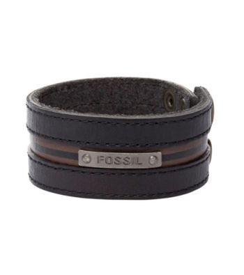 Fossil® Men's Chocolate Leather Wrap Bracelet with Brass Metal Plaque