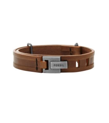 Fossil® Men's Brown Leather Bracelet with Hook Closure