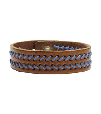 Fossil® Men's Brown Weave Leather Bracelet with Navy Whip Stitching